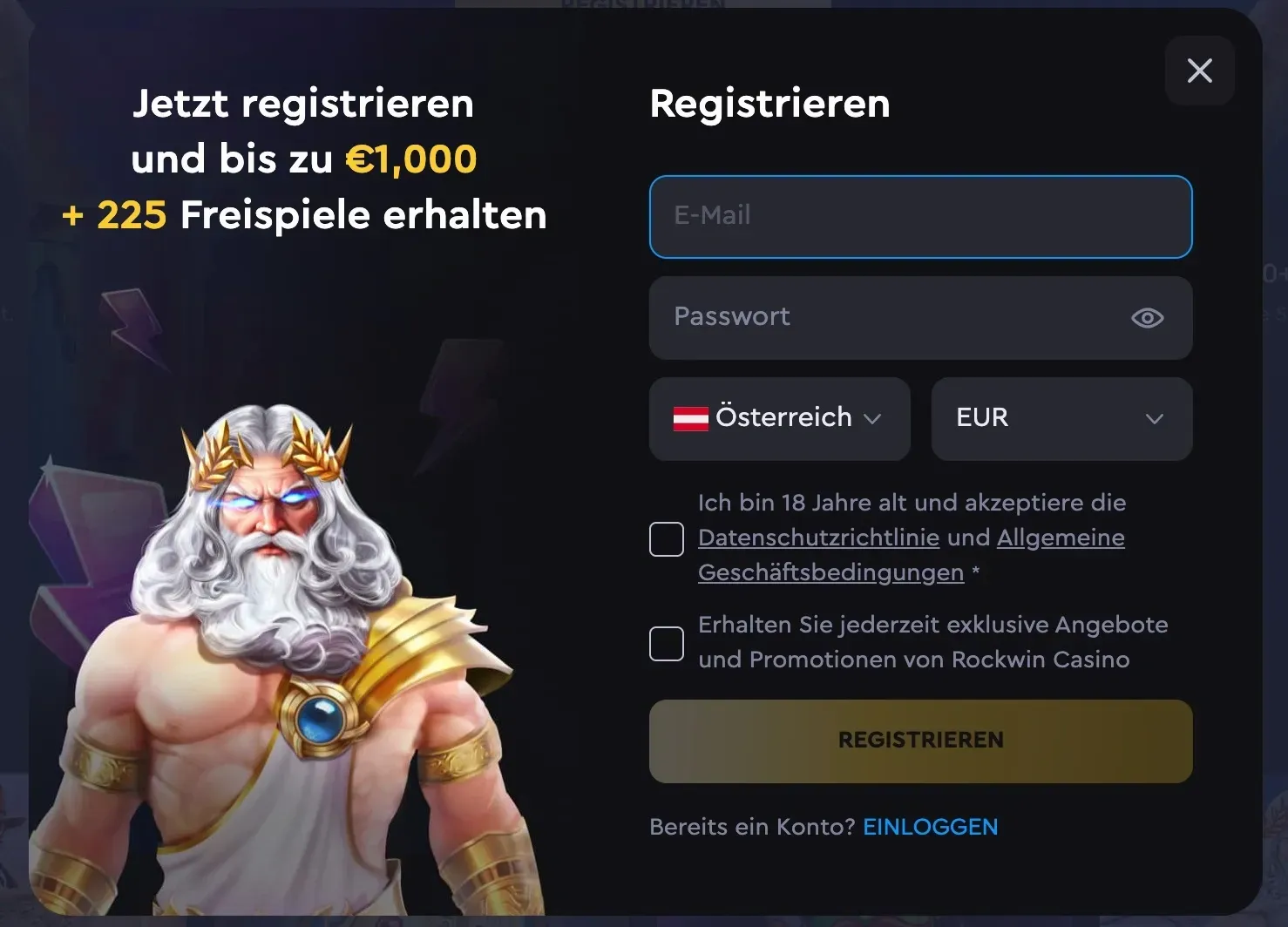 Registrierung im Rockwin Online Casino - Gold-Chip Test