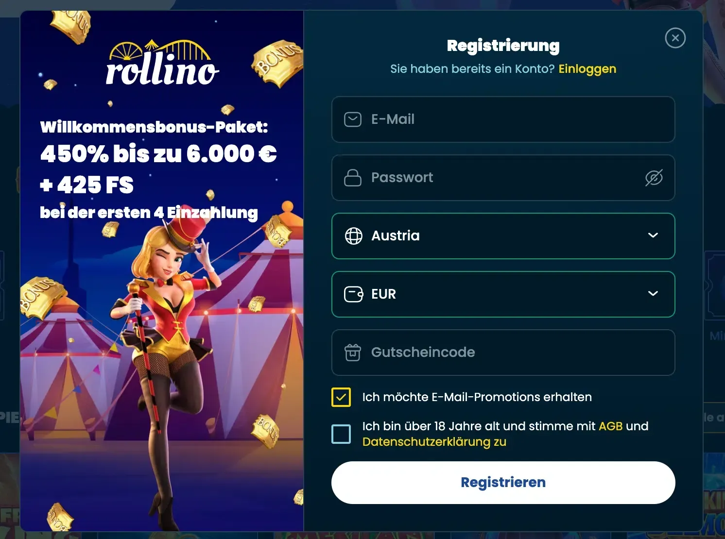 Rollino Casino Registrierung