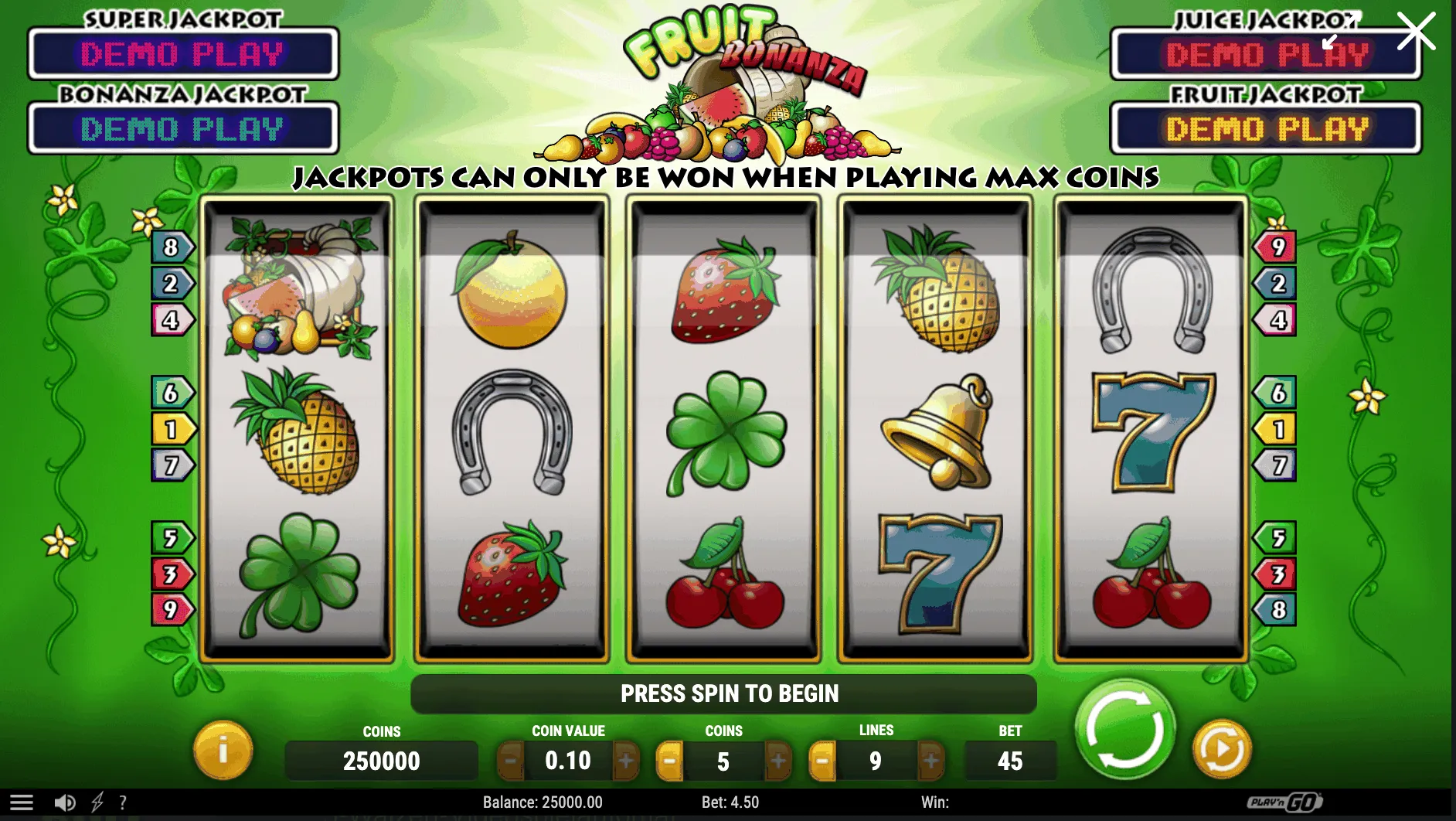 Fruit Bananza Slot Spiel-Schnittstelle