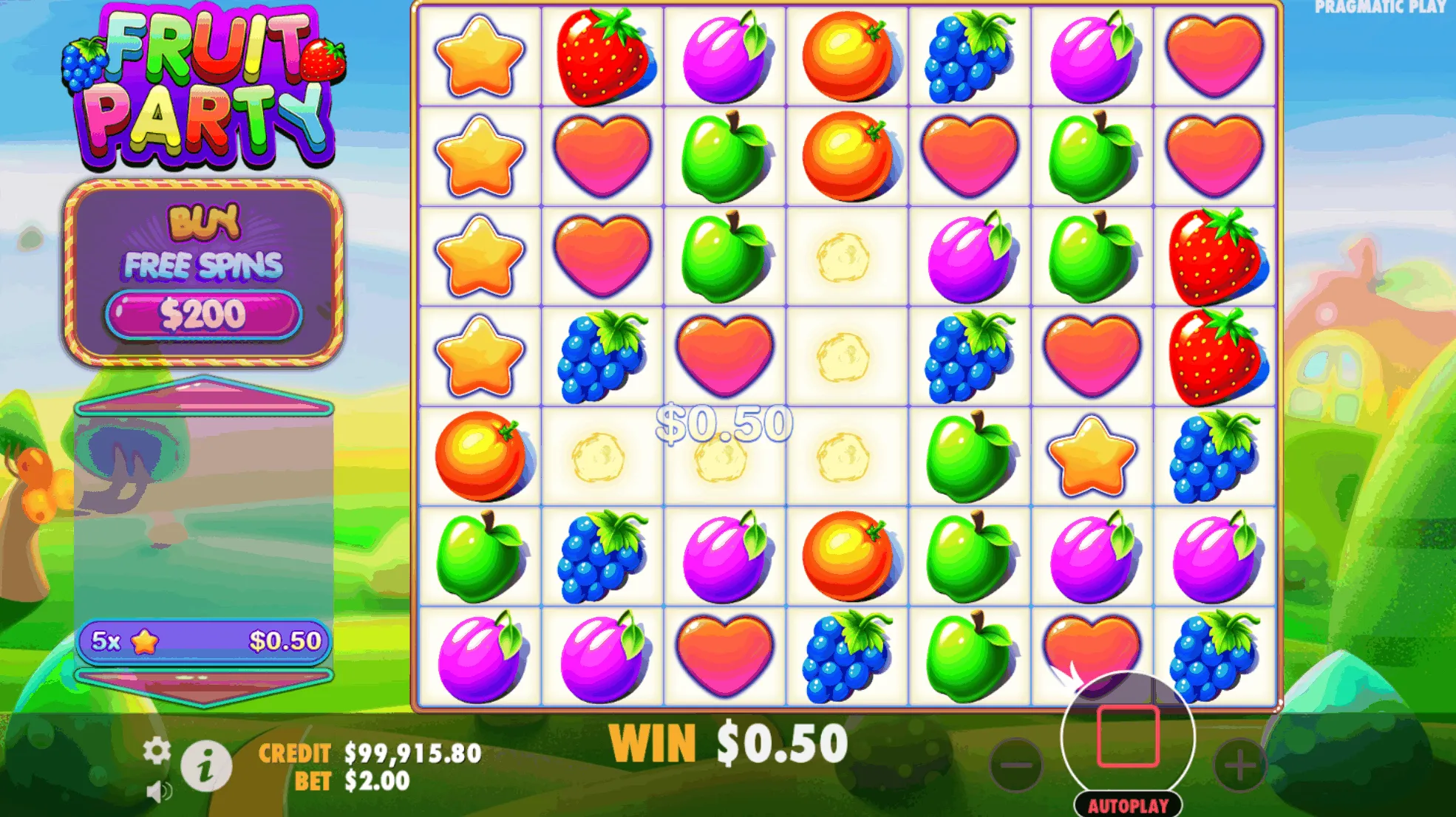 Verschwindende Früchte in einer winzigen Kombination im Fruit Party Slot