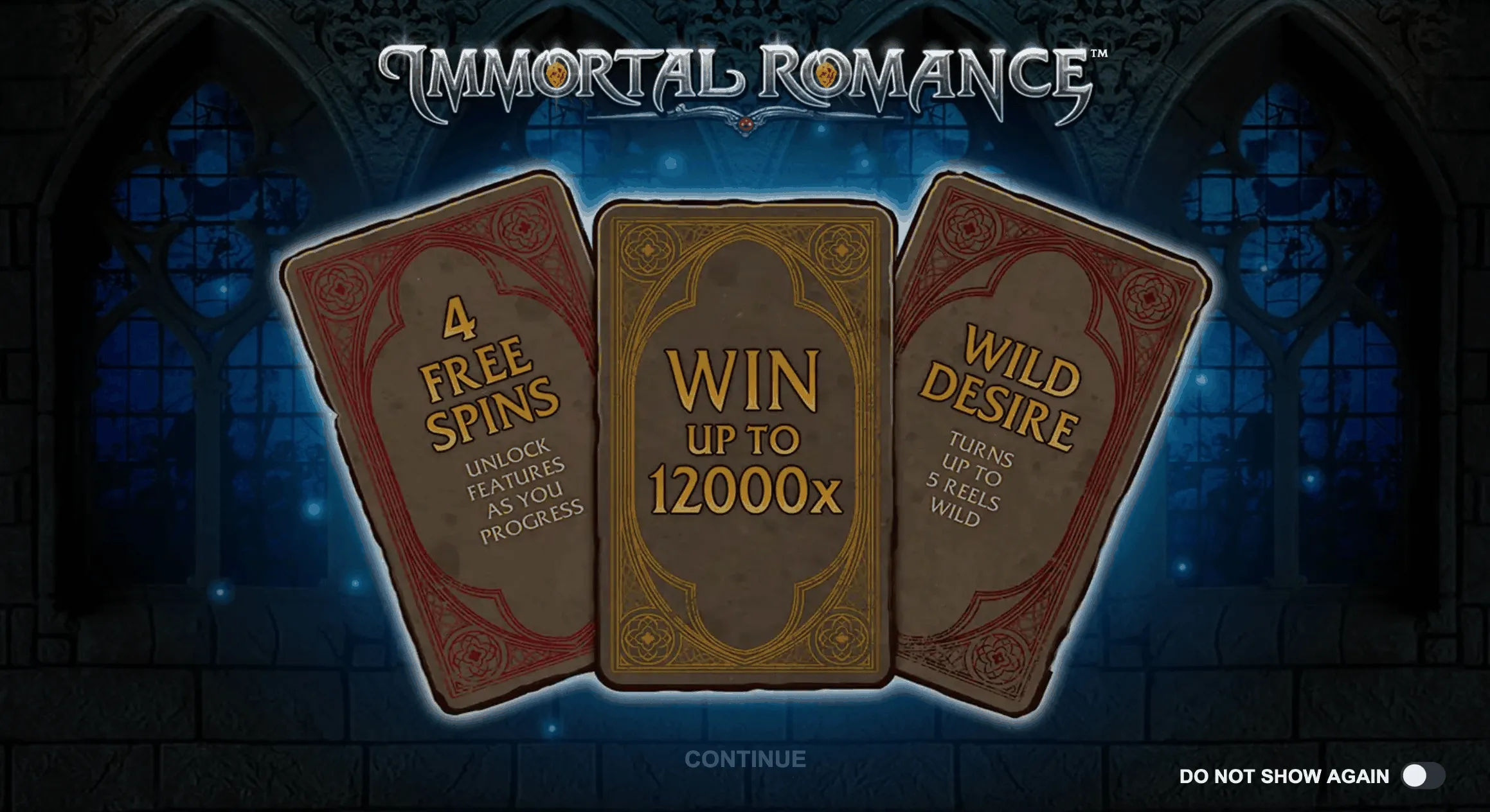 Karten mit den Funktionen des Immortal Romance Slots