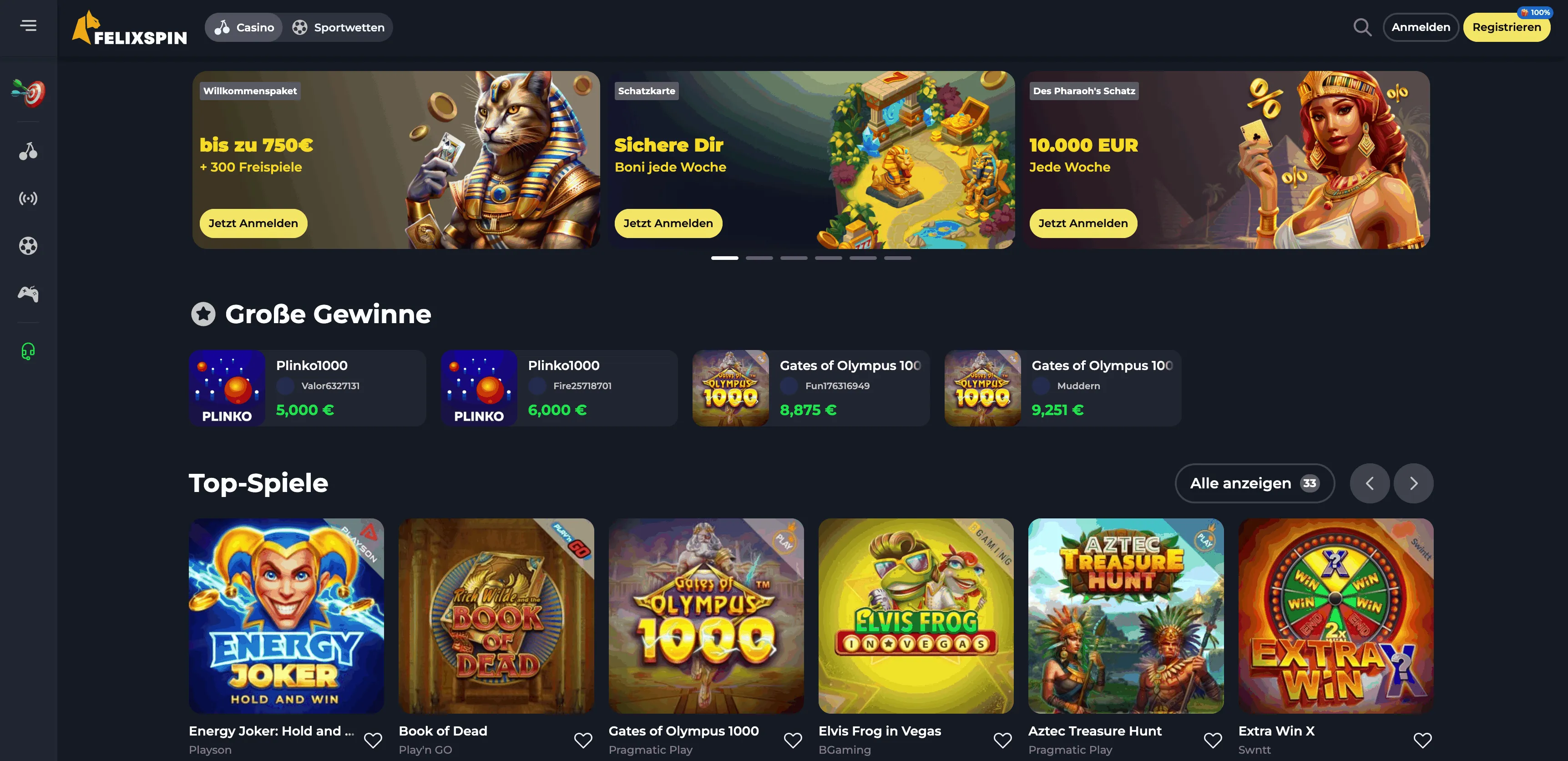 Felixspin begeistert mit den Online-Casino-Boni und beliebten Spielautomaten.