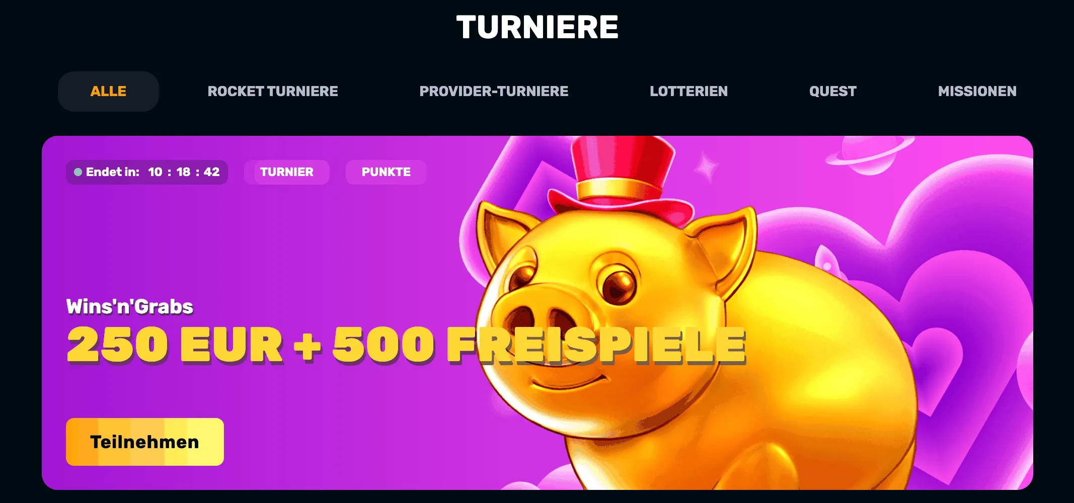 Turnier-Banner mit der Gewinnsumme auf der Rocketplay Casino-Website