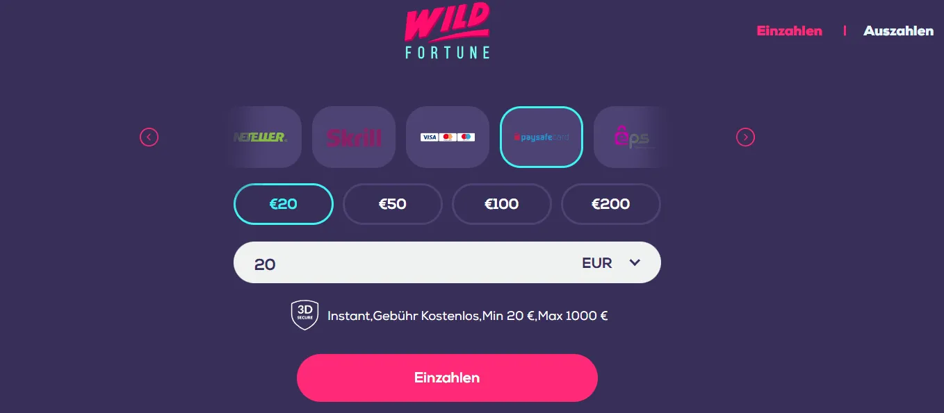 Einzahlung im Wild Fortune Casino Zahlungsmethoden und Einzahlungsmöglichkeiten im Wild Fortune Casino
