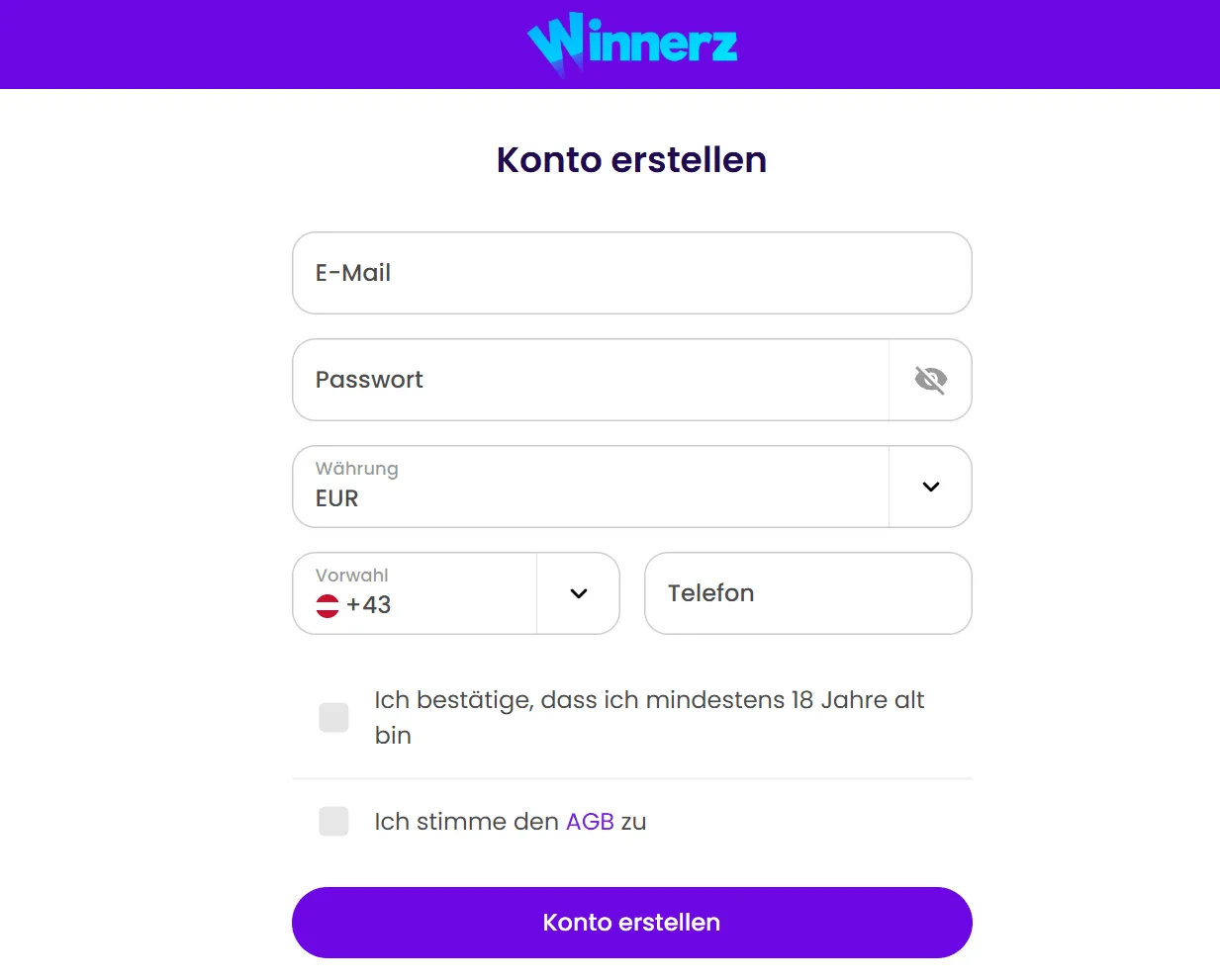 Winnerz Casino Registrierung und Dateneingabe Winnerz Casino Registrierung